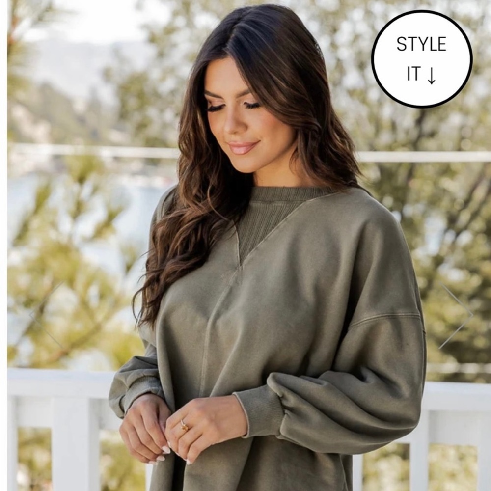 Pink Lily The Colors Of Fall Olive Acid Wash Pullover